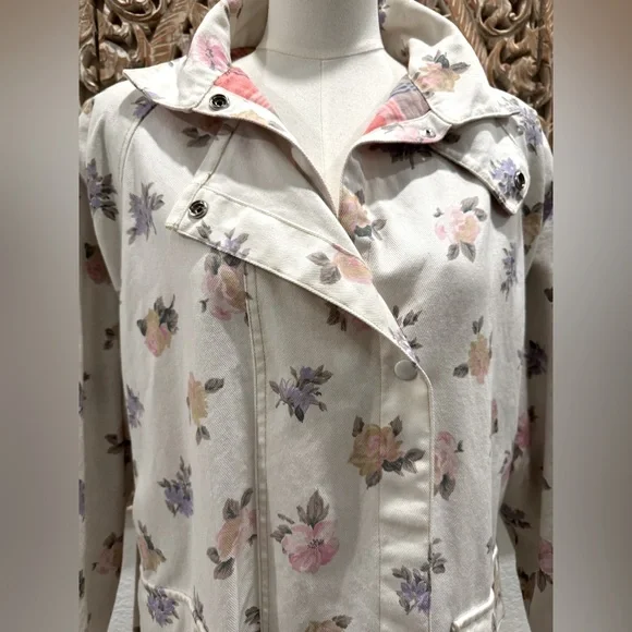 Kay Louise One of a Kind Cotton Denim Off-White Floral Drover’s (Duster) Coat - Picture 5 of 14